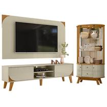 Rack Bancada E Painel Para TV Duna com Cristaleira Moss Cumaru Opala - Madetec Rack Bancada E Painel Para TV Duna com Cristaleira Moss Cumaru Opala - Madetec