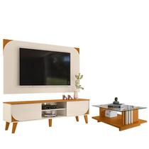 Rack Bancada E Painel Para TV Duna com Mesa de Centro Frizz Cinamomo Off White - Madetec
