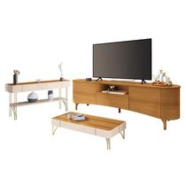 Rack Bancada Elara Cinamomo com Mesa de Centro Cadenza e Aparador Vivant Off White Cinamomo - HB Móveis Rack Bancada Elara Cinamomo com Mesa de Centro Cadenza e Aparador Vivant Off White Cinamomo - HB Móveis