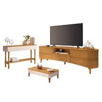 Rack Bancada Elara Cinamomo com Mesa de Centro Liz e Aparador Fiero Off White Cinamomo - HB Móveis Rack Bancada Elara Cinamomo com Mesa de Centro Liz e Aparador Fiero Off White Cinamomo - HB Móveis