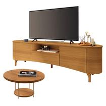 Rack Bancada Elara Cinamomo com Mesa De Centro Sky Cinamomo - HB Móveis Rack Bancada Elara Cinamomo com Mesa De Centro Sky Cinamomo - HB Móveis