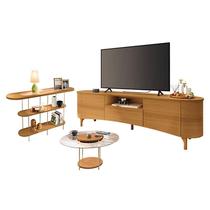 Rack Bancada Elara Cinamomo com Mesa de Centro Sky com Tampo de vidro e Aparador Infinity Cinamomo - HB Móveis Rack Bancada Elara Cinamomo com Mesa de Centro Sky com Tampo de vidro e Aparador Infinity Cinamomo - HB Móveis