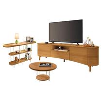 Rack Bancada Elara Cinamomo com Mesa de Centro Sky e Aparador Infinity Cinamomo - HB Móveis Rack Bancada Elara Cinamomo com Mesa de Centro Sky e Aparador Infinity Cinamomo - HB Móveis