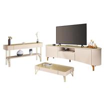 Rack Bancada Elara com Mesa de Centro Cadenza e Aparador Vivant Off White Champanhe - HB Móveis Rack Bancada Elara com Mesa de Centro Cadenza e Aparador Vivant Off White Champanhe - HB Móveis