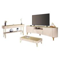 Rack Bancada Elara Com Mesa De Centro Cadenza E Aparador Vivant Off White Champanhe - Hb Móveis Rack Bancada Elara Com Mesa De Centro Cadenza E Aparador Vivant Off White Champanhe - Hb Móveis
