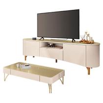 Rack Bancada Elara Com Mesa De Centro Cadenza Off White Champanhe - Hb Móveis Rack Bancada Elara Com Mesa De Centro Cadenza Off White Champanhe - Hb Móveis
