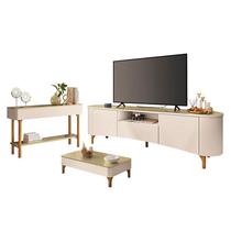 Rack Bancada Elara com Mesa de Centro Liz e Aparador Fiero Off White Champanhe - HB Móveis Rack Bancada Elara com Mesa de Centro Liz e Aparador Fiero Off White Champanhe - HB Móveis