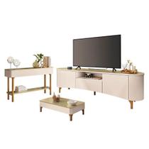 Rack Bancada Elara Com Mesa De Centro Liz E Aparador Fiero Off White Champanhe - Hb Móveis Rack Bancada Elara Com Mesa De Centro Liz E Aparador Fiero Off White Champanhe - Hb Móveis