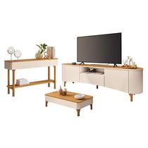 Rack Bancada Elara com Mesa de Centro Liz e Aparador Fiero Off White Cinamomo - HB Móveis Rack Bancada Elara com Mesa de Centro Liz e Aparador Fiero Off White Cinamomo - HB Móveis