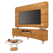 Rack Bancada Elara e Painel Armony Cinamomo com Mesa de Centro Sky Com tampo de vidro Cinamomo - HB Móveis