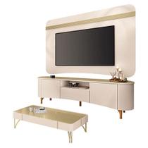 Rack Bancada Elara E Painel Armony Com Mesa De Centro Cadenza Off White Champanhe - Hb Móveis Rack Bancada Elara E Painel Armony Com Mesa De Centro Cadenza Off White Champanhe - Hb Móveis