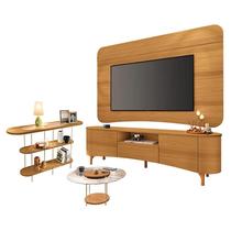 Rack Bancada Elara e Painel Armony com Mesa de Centro Sky com Tampo de vidro e Aparador Infinity Cinamomo - HB Móveis
