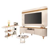 Rack Bancada Elara e Painel Armony com Mesa de Centro Sky com Tampo de vidro e Aparador Infinity Off White - HB Móveis Rack Bancada Elara e Painel Armony com Mesa de Centro Sky com Tampo de vidro e Aparador Infinity Off White - HB Móveis