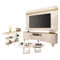 Rack Bancada Elara e Painel Armony Off White Champanhe com Kit Mesa de Centro Sky e Aparador Infinity Off White - HB Móveis Rack Bancada Elara e Painel Armony Off White Champanhe com Kit Mesa de Centro Sky e Aparador Infinity Off White - HB Móveis