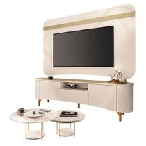 Rack Bancada Elara E Painel Armony Off White Champanhe Com Kit Mesa De Centro Sky Off White - Hb Móveis