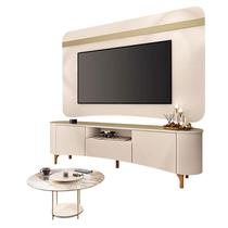 Rack Bancada Elara e Painel Armony Off White Champanhe com Mesa de Centro Sky com tampo de Vidro Off White - HB Móveis Rack Bancada Elara e Painel Armony Off White Champanhe com Mesa de Centro Sky com tampo de Vidro Off White - HB Móveis