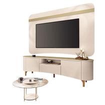 Rack Bancada Elara E Painel Armony Off White Champanhe Com Mesa De Centro Sky Com Tampo De Vidro Off White - Hb Móveis