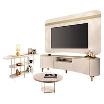 Rack Bancada Elara e Painel Armony Off White Champanhe com Mesa de Centro Sky e Aparador Infinity Off White - HB Móveis Rack Bancada Elara e Painel Armony Off White Champanhe com Mesa de Centro Sky e Aparador Infinity Off White - HB Móveis