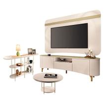 Rack Bancada Elara E Painel Armony Off White Champanhe Com Mesa De Centro Sky E Aparador Infinity Off White - Hb Móveis