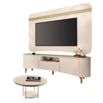 Rack Bancada Elara e Painel Armony Off White Champanhe com Mesa de Centro Sky Off White - HB Móveis