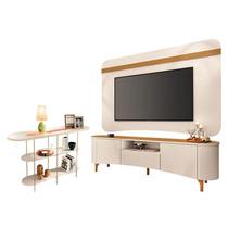 Rack Bancada Elara e Painel Armony Off White Cinamomo com Aparador Infinity Off White - HB Móveis Rack Bancada Elara e Painel Armony Off White Cinamomo com Aparador Infinity Off White - HB Móveis