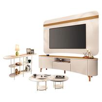 Rack Bancada Elara e Painel Armony Off White Cinamomo com Kit Mesa de Centro Sky e Aparador Infinity Off White - HB Móveis