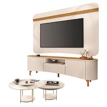 Rack Bancada Elara e Painel Armony Off White Cinamomo com Kit Mesa de Centro Sky Off White - HB Móveis