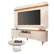 Rack Bancada Elara e Painel Armony Off White Cinamomo com Mesa de Centro Sky Off White - HB Móveis Rack Bancada Elara e Painel Armony Off White Cinamomo com Mesa de Centro Sky Off White - HB Móveis