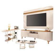 Rack Bancada Elara e Painel Armony Off White Cinamomo e Kit Mesa de Centro Sky e Aparador Infinity Off White - HB Móveis