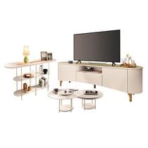 Rack Bancada Elara Off White Champanhe com Kit Mesa de Centro Sky e Aparador Infinity Off White - HB Móveis Rack Bancada Elara Off White Champanhe com Kit Mesa de Centro Sky e Aparador Infinity Off White - HB Móveis