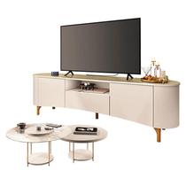 Rack Bancada Elara Off White Champanhe com Kit Mesa de Centro Sky Off White - HB Móveis