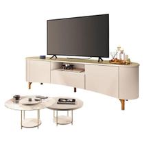 Rack Bancada Elara Off White Champanhe Com Kit Mesa De Centro Sky Off White - Hb Móveis