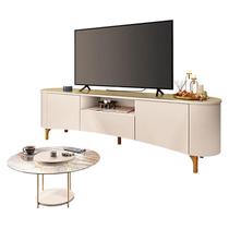 Rack Bancada Elara Off White Champanhe com Mesa de Centro Sky com tampo de Vidro Off White - HB Móveis Rack Bancada Elara Off White Champanhe com Mesa de Centro Sky com tampo de Vidro Off White - HB Móveis