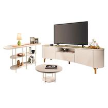 Rack Bancada Elara Off White Champanhe com Mesa de Centro Sky e Aparador Infinity Off White - HB Móveis Rack Bancada Elara Off White Champanhe com Mesa de Centro Sky e Aparador Infinity Off White - HB Móveis
