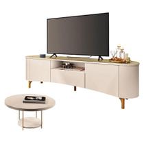 Rack Bancada Elara Off White Champanhe Com Mesa De Centro Sky Off White - Hb Móveis Rack Bancada Elara Off White Champanhe Com Mesa De Centro Sky Off White - Hb Móveis