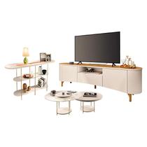 Rack Bancada Elara Off White Cinamomo com Kit Mesa de Centro Sky e Aparador Infinity Off White - HB Móveis