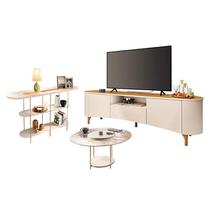 Rack Bancada Elara Off White Cinamomo com Mesa de Centro Sky com Tampo de vidro e Aparador Infinity Off White - HB Móveis Rack Bancada Elara Off White Cinamomo com Mesa de Centro Sky com Tampo de vidro e Aparador Infinity Off White - HB Móveis