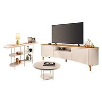 Rack Bancada Elara Off White Cinamomo com Mesa de Centro Sky e Aparador Infinity Off White - HB Móveis