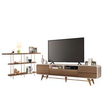 Rack Bancada Época com Aparador Infinity Castanho Off White - HB Móveis Rack Bancada Época com Aparador Infinity Castanho Off White - HB Móveis