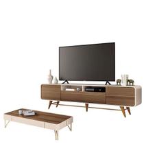 Rack Bancada época Com Mesa De Centro Cadenza Castanho Off White - Hb Móveis