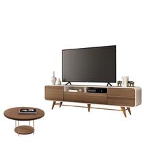 Rack Bancada Época com Mesa de Centro Sky Castanho Off White - HB Móveis Rack Bancada Época com Mesa de Centro Sky Castanho Off White - HB Móveis