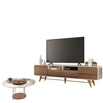 Rack Bancada Época com Mesa de Centro Sky com Tampo de Vidro Castanho Off White - HB Móveis