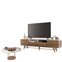 Rack Bancada época Com Mesa De Centro Sky Com Tampo De Vidro Castanho Off White - Hb Móveis