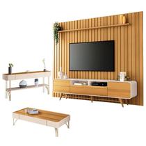 Rack Bancada Época com Painel Ripado You 2.7 com Mesa de Centro Cadenza e Aparador Vivant Cinamomo Off White - HB Móveis Rack Bancada Época com Painel Ripado You 2.7 com Mesa de Centro Cadenza e Aparador Vivant Cinamomo Off White - HB Móveis
