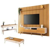 Rack Bancada época Com Painel Ripado You 2.7 Com Mesa De Centro Cadenza E Aparador Vivant Cinamomo Off White - Hb Móveis