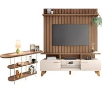 Rack Bancada Essenza e Painel Link 1.6 com Aparador Infinity Off White Castanho HB Móveis