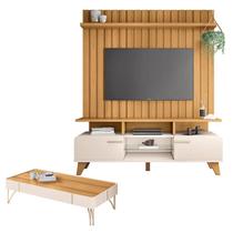 Rack Bancada Essenza e Painel Link 1.6 com Mesa de Centro Cazenza Off White Cinamomo HB Móveis