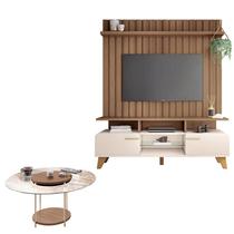 Rack Bancada Essenza e Painel Link 1.6 com Mesa de Centro Sky com Tampo de Vidro Off White Castanho HB Móveis Rack Bancada Essenza e Painel Link 1.6 com Mesa de Centro Sky com Tampo de Vidro Off White Castanho HB Móveis