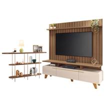 Rack Bancada Essenza e Painel Link 2.0 com Aparador Infinity Off White Castanho HB Móveis