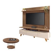 Rack Bancada Essenza e Painel Link 2.0 com Mesa de Centro Sky Off White Castanho HB Móveis